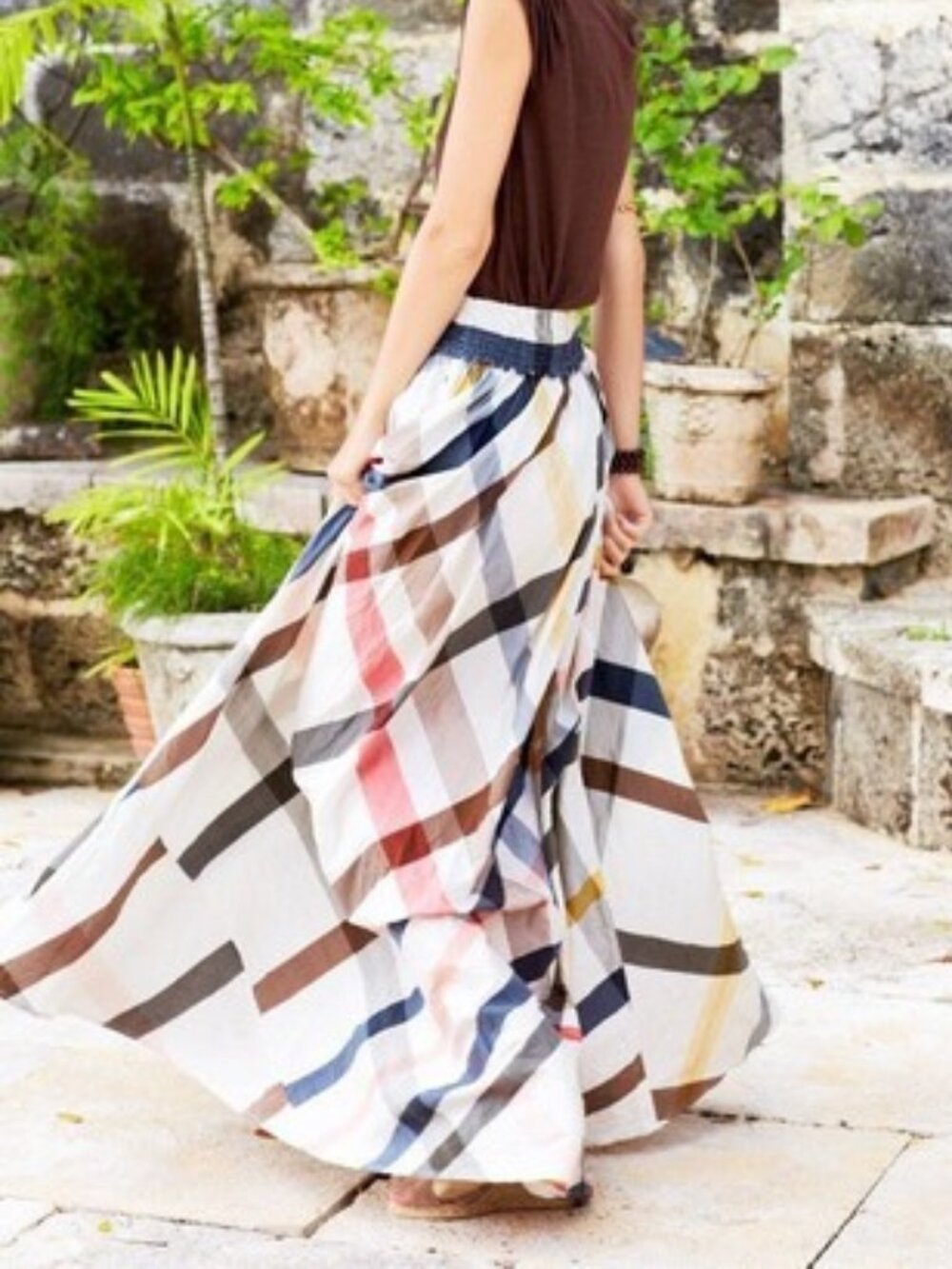 Rare Calypso St Barth White SILK Tartan Plaid dupioni maxi skirt VANIDA M w tags